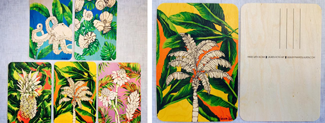 ハワイ博文堂書店 ローレンロスのウッドポストカード入荷